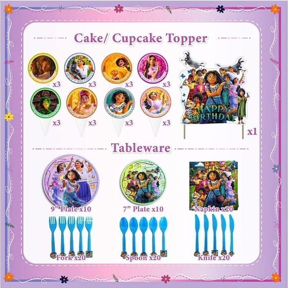 NWT Encanto Birthday Party Supplies w/ Tablewares Decoration -Kit for 20 guests - Picture 6 of 7